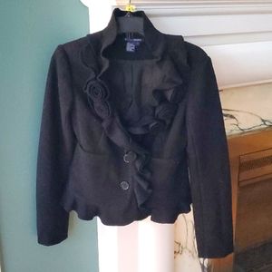 Boston Proper Black Boiled Wool Cropped Jacket